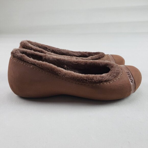 Crocs Nanook Faux Fur Flat Womens 8 Brown Slip On Comfort Shoe Lined Cap Toe - Picture 2 of 9
